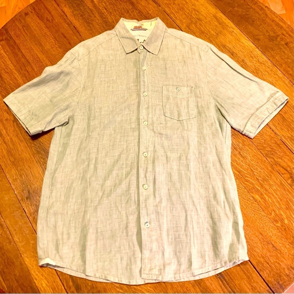 Tommy Bahama Relax 100% Linen Button Up Shirt Men’s Size M Green Short Sleeve